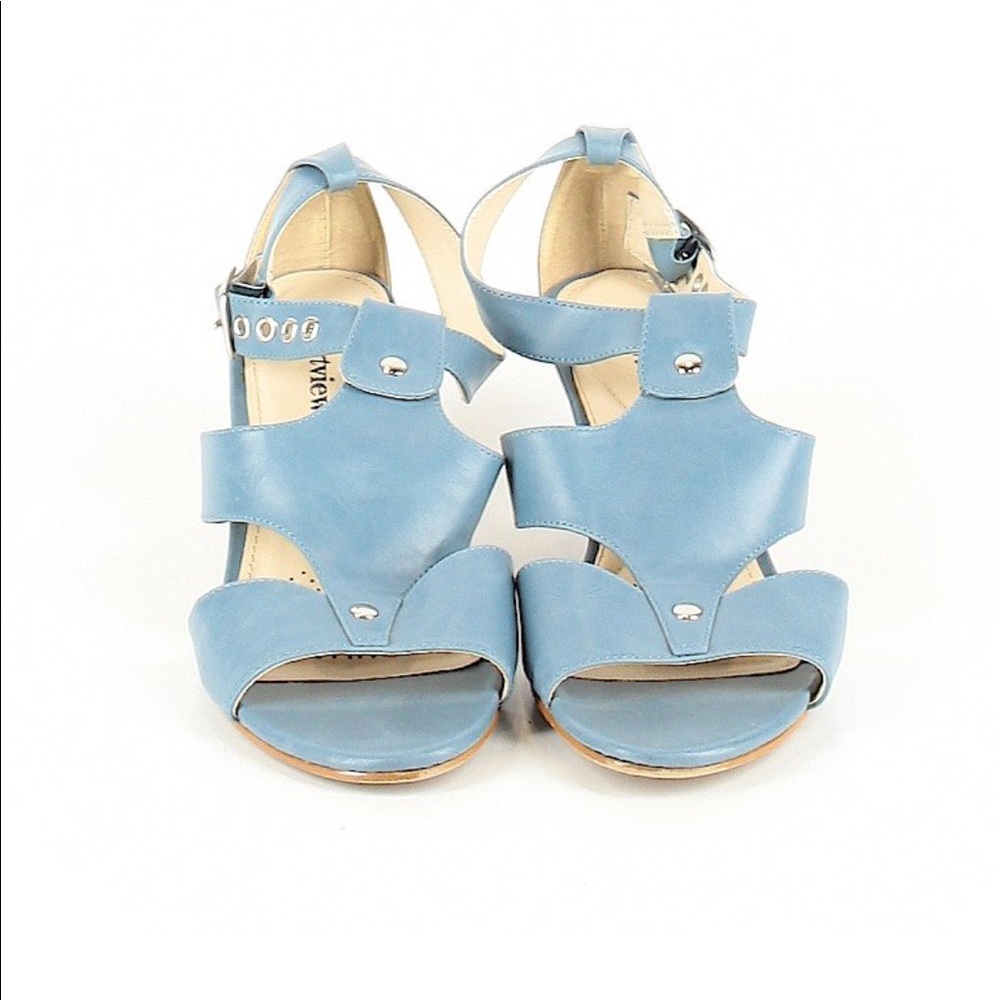 Blue buckle sandals heels